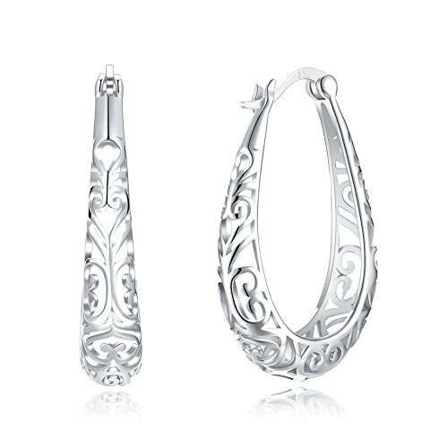 Vintage Filigrane 925 Sterling Silber Oval Kleine Creolen Ohrringe für Frauen Mädchen Mode Aushöhlung Textur Blume zierliche Träne Huggie Hoops Hypoallergene Klick Top Pierced Schmuck Geschenke von IMINI