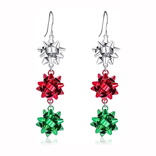 Weihnachtsschleifen Blume baumeln Haken Ohrringe Rot Grün Weiß Farben Einfädler Quaste Kronleuchter Ohrringe Tropfen Creolen Xmas Schmuck Geschenke für Frauen Mädchen BFF, Metall, Neu von IMINI