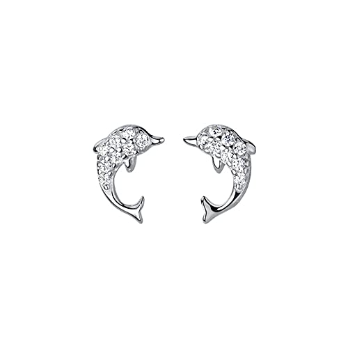 Winzige Delfin Ohrstecker S925 Sterling Silber Zirkonia Tier Fisch Ohrring Ohrstecker Post Cartilage Piercing Hypoallergen Niedlich Schmuck für Frauen Mädchen von IMINI