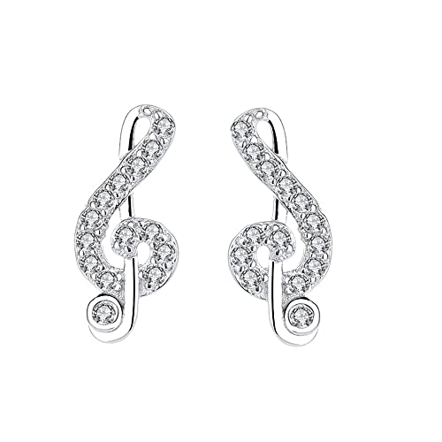 Zierliche Musiknote Winzige CZ Ohrstecker 925 Sterling Silber Ohrringe Kristall Violinschlüssel Knorpel Hypoallergen Piercing Ohrstecker für Damen Mädchen von IMINI