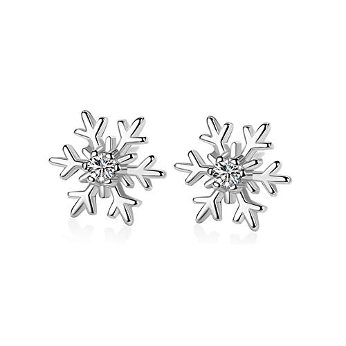 Ohrstecker aus 925er-Sterlingsilber, mit Zirkonia, Winter-Schneeflocke, Blume, zierliche Strasssteine, Modeschmuck für Frauen und Mädchen, Weihnachtsschmuck, Geschenke, Kristall, Zirkonia von IMINI