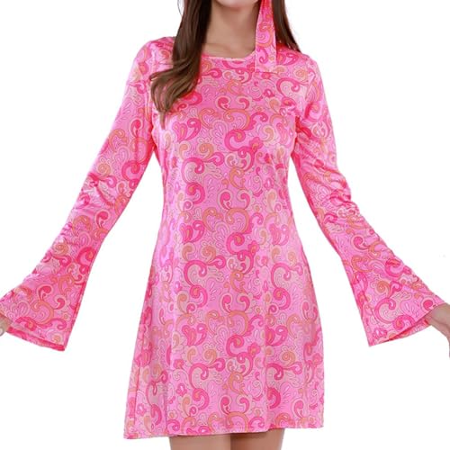 IMISHM 70er Jahre Disco Outfits für Damen Hippie Kostüm für Damen Go Go Girl Kostüm Damen 70er Jahre Tanzkleid mit Stirnband Rosa von IMISHM