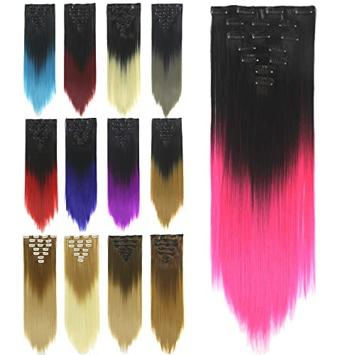 IMISSU 7 STÜCKE Set Lange Gerade Clip in Haarverlängerungen Ombre Farbe Vollkopf Haarverlängerung Haarteil für Frauen 120g (Ombré Rosa) von IMISSU
