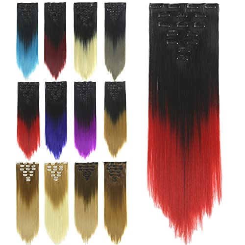 IMISSU 7 STÜCKE Set Lange Gerade Clip in Haarverlängerungen Ombre Farbe Vollkopf Haarverlängerung Haarteil für Frauen 120g (Ombré Rot) von IMISSU