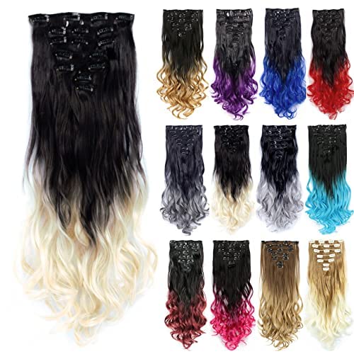 IMISSU 7 STÜCKE Set Lange Lockige Clip in Haarverlängerung Ombre Farbe Vollkopf Haarverlängerungen Haarteil für Frauen (Ombre Blond) von IMISSU