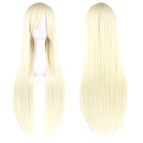 IMISSU 80 cm langes glattes Naturhaar Cosplay Perücken mit Pony Bunt Halloween Kostüm Party Perücke Haarverlängerungen (Blond) von IMISSU