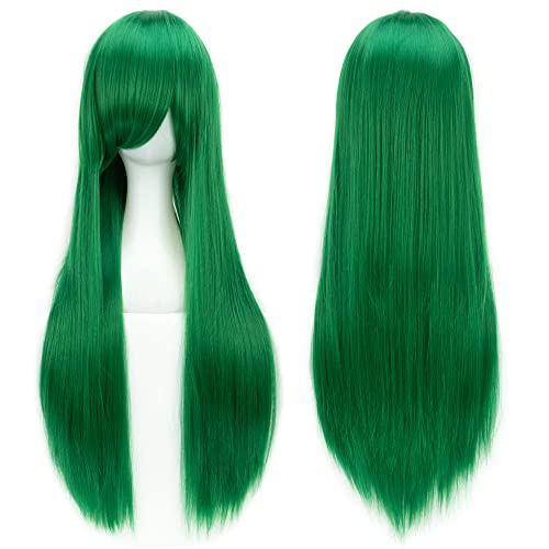 IMISSU 80 cm langes glattes Naturhaar Cosplay Perücken mit Pony Bunt Halloween Kostüm Party Perücke Haarverlängerungen (Hell Grün) von IMISSU