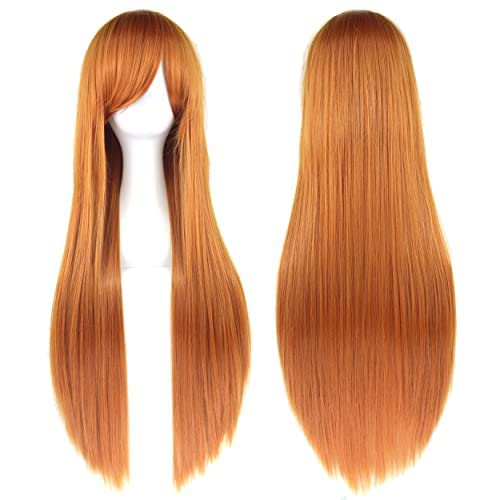 IMISSU 80 cm langes glattes Naturhaar Cosplay Perücken mit Pony Bunt Halloween Kostüm Party Perücke Haarverlängerungen (Orange) von IMISSU