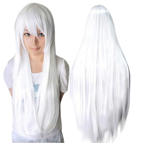 IMISSU Lange glatte Haare Cosplay Perücke mit Pony Bunte Halloween Kostüm Party Perücken (Schneeweiß) von IMISSU