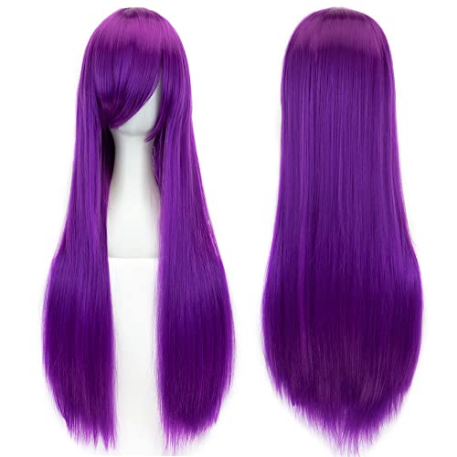 IMISSU 80 cm langes glattes Naturhaar Cosplay Perücken mit Pony Bunt Halloween Kostüm Party Perücke Haarverlängerungen (Violet) von IMISSU