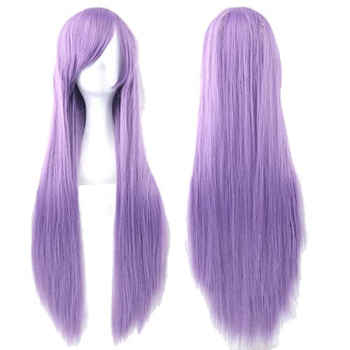 IMISSU 80 cm langes glattes Naturhaar Cosplay Perücken mit Pony Bunt Halloween Kostüm Party Perücke Haarverlängerungen (Violett) von IMISSU