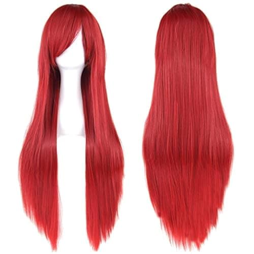 IMISSU 80 cm langes glattes Naturhaar Cosplay Perücken mit Pony Bunt Halloween Kostüm Party Perücke Haarverlängerungen (rot) von IMISSU