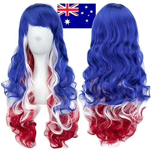 IMISSU Flagge Farbe Design Haare Cosplay Perücken mit Pony Halloween Kostümperücke (AU Flagge Blau Weiß Rot) von IMISSU