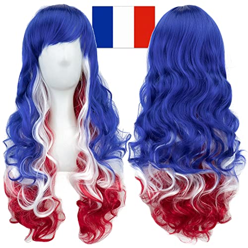IMISSU Flagge Farbe Design Haare Cosplay Perücken mit Pony Halloween Kostümperücke (FR Flagge Blau Weiß Rot) von IMISSU