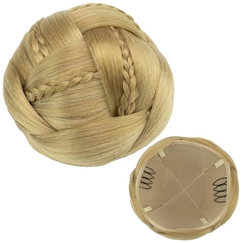 IMISSU Geflochtene Chignon Tänzerin Haarabdeckung Krapfen Haarteile Haargummis Frauen Haarknoten Perücke Hochsteckfrisur für Hochzeitsfeier (M1 Aschblond) von IMISSU