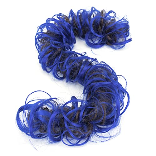 IMISSU Großes Haarteil Lockiges unordentliches Haarknoten Haargummis Elastisches Haarband Krapfen Hochsteckfrisur Chignon Haarverlängerungsstück für Mädchen (Braun Blau) von IMISSU
