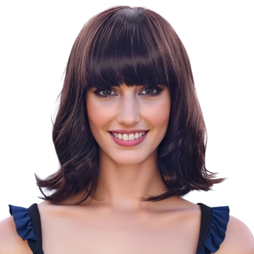 IMISSU Kurze lockige Haare Bob Perücken Cosplay Perücke mit Pony Halloween Kostüm Party Kopfbedeckung für Frauen (Schokobraun) von IMISSU