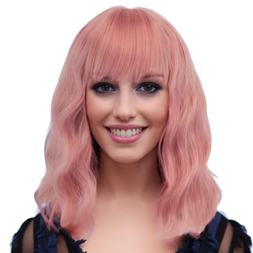 IMISSU Kurze versaute Lockenperücke Afro Haar Cosplay Perücken mit Pony Kopfbedeckungen für Damen (Rosa) von IMISSU