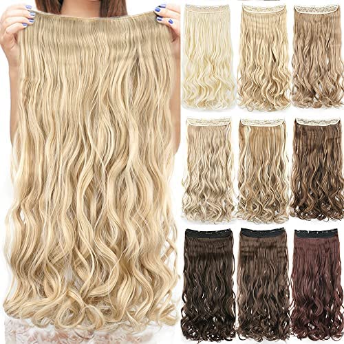 IMISSU Langes Natürliches Dickes Haar Lockiges Clip In Auf Synthetischen Haarverlängerungen Haarteile Für Frauen (28 Zoll,Strand Blond) von IMISSU