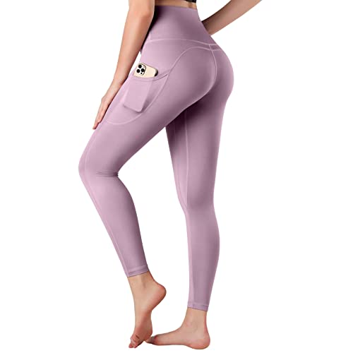 IMIVIO Damen Leggings mit Taschen, High Waist Sport Leggings mit Handytasche, Blickdicht Scrunch Butt Push up Leggings Gym Leggings Yogahose Lang Yoga Leggings für Damen, XL, Begonie Rosa von IMIVIO