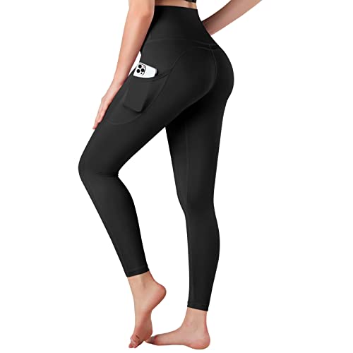 IMIVIO Leggings mit Taschen Damen, Leggings Damen High Waist Sport Leggings mit Handytasche, Blickdicht Scrunch Gym Leggings Lang Sporthose Yoga Leggings für Damen Mädchen, Schwarz, XL von IMIVIO