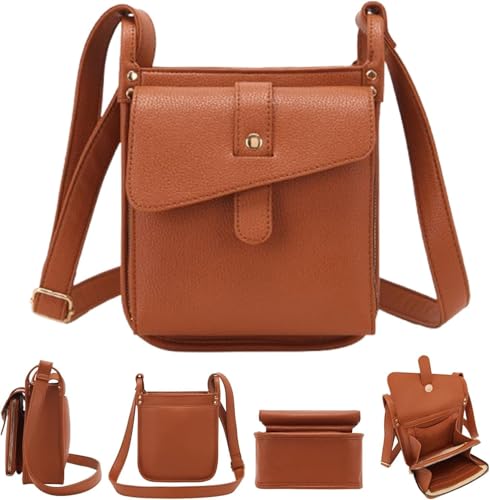 IMMUNOTRAX Umhängetasche mit integriertem Portemonnaie – Vollnarbenleder, Diebstahlschutz, mehrere Fächer, verstellbarer Schultergurt (19,6 x 14 x 6,1 cm) (Brown) von IMMUNOTRAX