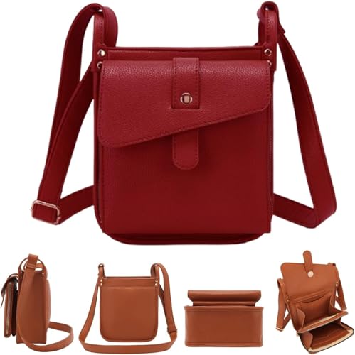 IMMUNOTRAX Umhängetasche mit integriertem Portemonnaie – Vollnarbenleder, Diebstahlschutz, mehrere Fächer, verstellbarer Schultergurt (19,6 x 14 x 6,1 cm) (Red) von IMMUNOTRAX