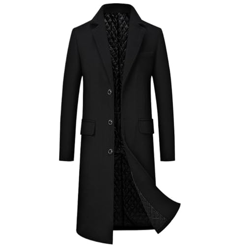 IMOSEI Herren Wollmantel， Herbst Winter Herren Jacken Mischung Mantel Graben Männer X-langen Dicken Mantel Über Das Knie Trenchcoat (Color : Schwarz, Size : L) von IMOSEI