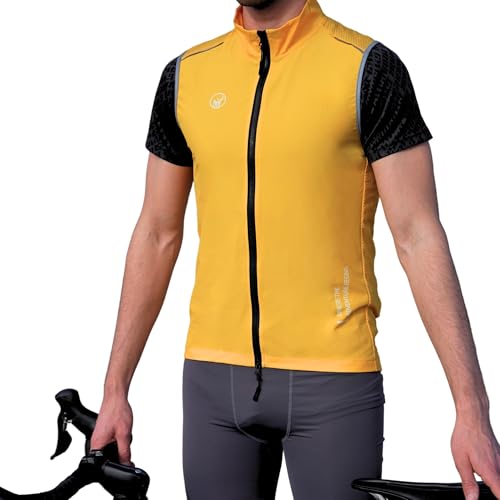 IMPALAPRO Fahrradweste Herren Softshell Winddichte und Atmungsaktive Radweste Herren für Rennrad & MTB – Ultraleichte Fahrrad Weste Herren mit Reflektoren & Taschen (L, Senfgelb) von IMPALAPRO
