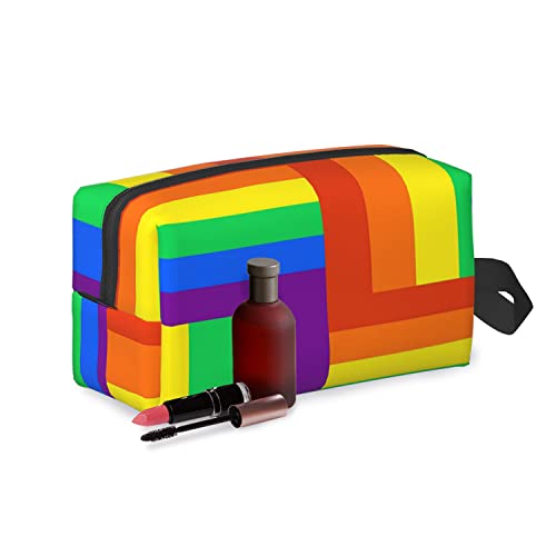 IMPCOKRU Große Make-up-Tasche für Damen, Reise-Organizer, regenbogenfarbene Linien, doppelseitige Polyester-Make-up-Tasche mit Reißverschluss, Regenbogenfarbene Linien, Einheitsgröße von IMPCOKRU