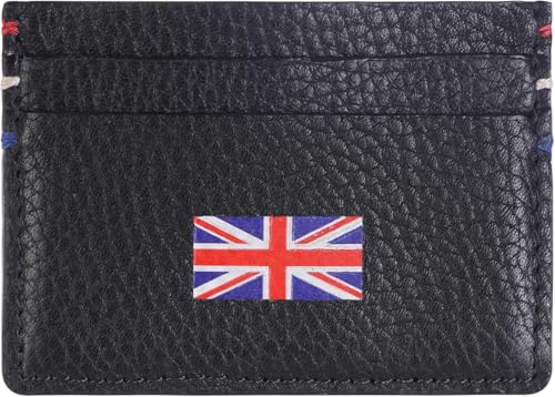 IMPERIAL STUDIOS Echtleder schlanke Kartenhalter Brieftasche mit britischer Flagge – minimalistisches Kartengehäuse, 3 Kartenfächer, strapazierfähiges echtes Leder, ideal für Reisen und täglichen von IMPERIAL STUDIOS