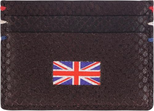 IMPERIAL STUDIOS Schlankes Kartenetui aus echtem Leder, mit UK-Flagge, minimalistisches Kartenetui, 3 Kartenfächer, strapazierfähiges Echtleder, perfekt für Reisen und den täglichen Gebrauch, braun, S von IMPERIAL STUDIOS