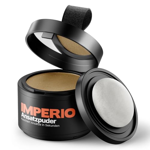 IMPERIO Ansatzpuder - Haar Concealer zur Haarverdichtung für Frauen und Männer, wasserfestes Haar Make-up zum Ansatz kaschieren - 4g (Dunkelblond) von IMPERIO