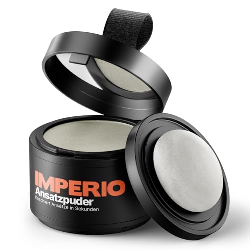 IMPERIO Ansatzpuder - Haar Concealer zur Haarverdichtung für Frauen und Männer, wasserfestes Haar Make-up zum Ansatz kaschieren - 4g (Hellgrau) von IMPERIO