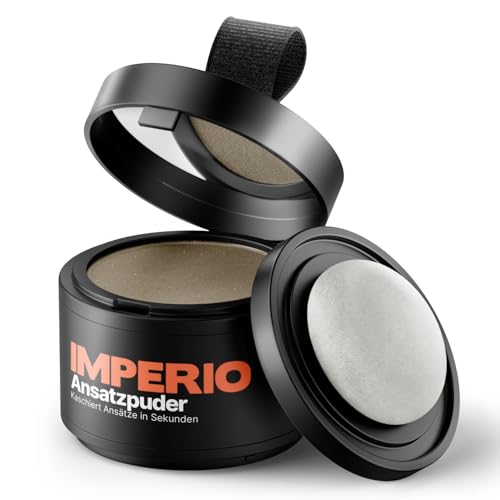 IMPERIO Ansatzpuder - Haar Concealer zur Haarverdichtung für Frauen und Männer, wasserfestes Haar Make-up zum Ansatz kaschieren - 4g (Hellbraun) von IMPERIO