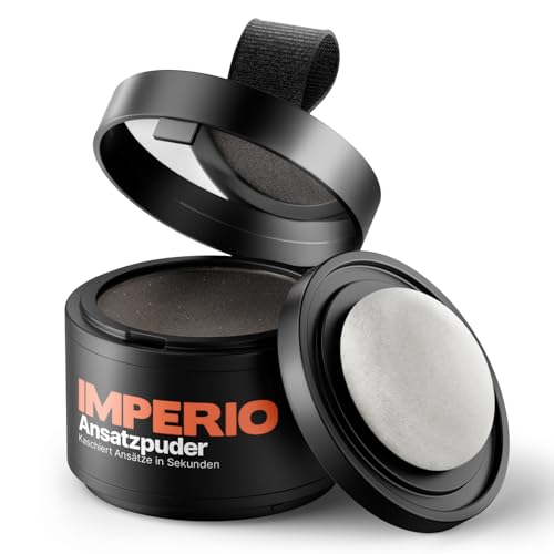 IMPERIO Ansatzpuder - Haar Concealer zur Haarverdichtung für Frauen und Männer, wasserfestes Haar Make-up zum Ansatz kaschieren - 4g (Schwarz), Natürlich, Pulver von IMPERIO