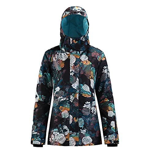 Damen Skijacke Snowboardjacke Warm Winter Wasserdicht Berg Kapuze Schneemantel Snowboarden Skifahren, Blume, S von IMPHUT