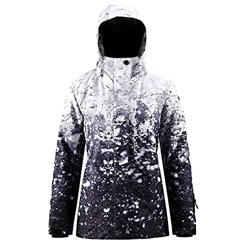 IMPHUT Damen Skijacke Snowboardjacke Warm Winter Wasserdicht Berg Kapuze Schneemantel Snowboarden Skifahren, Dunkelblau/Weiß, L von IMPHUT