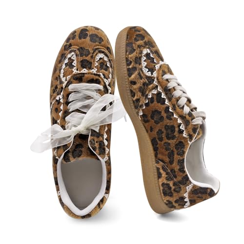 Damen Lace Detail Lace Up Casual Sneakers - Elegant Ribbon Ribbon Lace Walking Schuhe Rutschfeste Sohle Atmungsaktiv Komfort für tägliche Outfits, Leopard, 42 EU Damen Lace Detail Lace Up Casual Sneakers - Elegant Ribbon Ribbon Lace Walking Schuhe Rutschfeste Sohle Atmungsaktiv Komfort für tägliche Outfits, Leopard, 42 EU von IMPREMEY