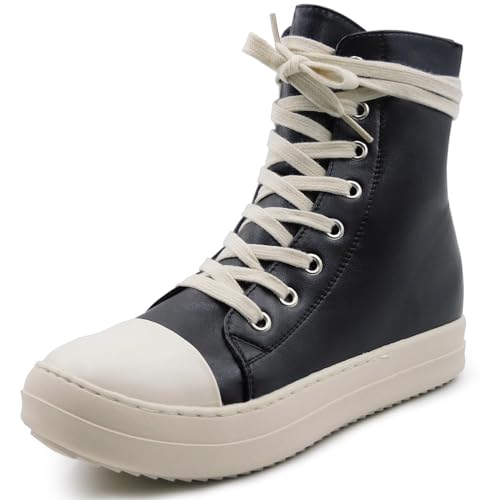 IMPREMEY Damen High Top Sneakers Lace Up Canvas Schuhe mit dicken Sohlen und Reißverschluss Wanderschuhe, Schwarzes PU., 43 EU von IMPREMEY