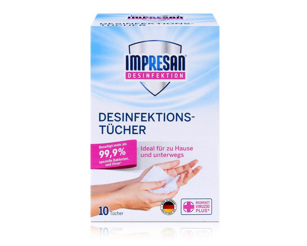 IMPRESAN Handseife Impresan Desinfektions-Tücher 10 stk. - Ideal für unterwegs (1er Pack) von IMPRESAN