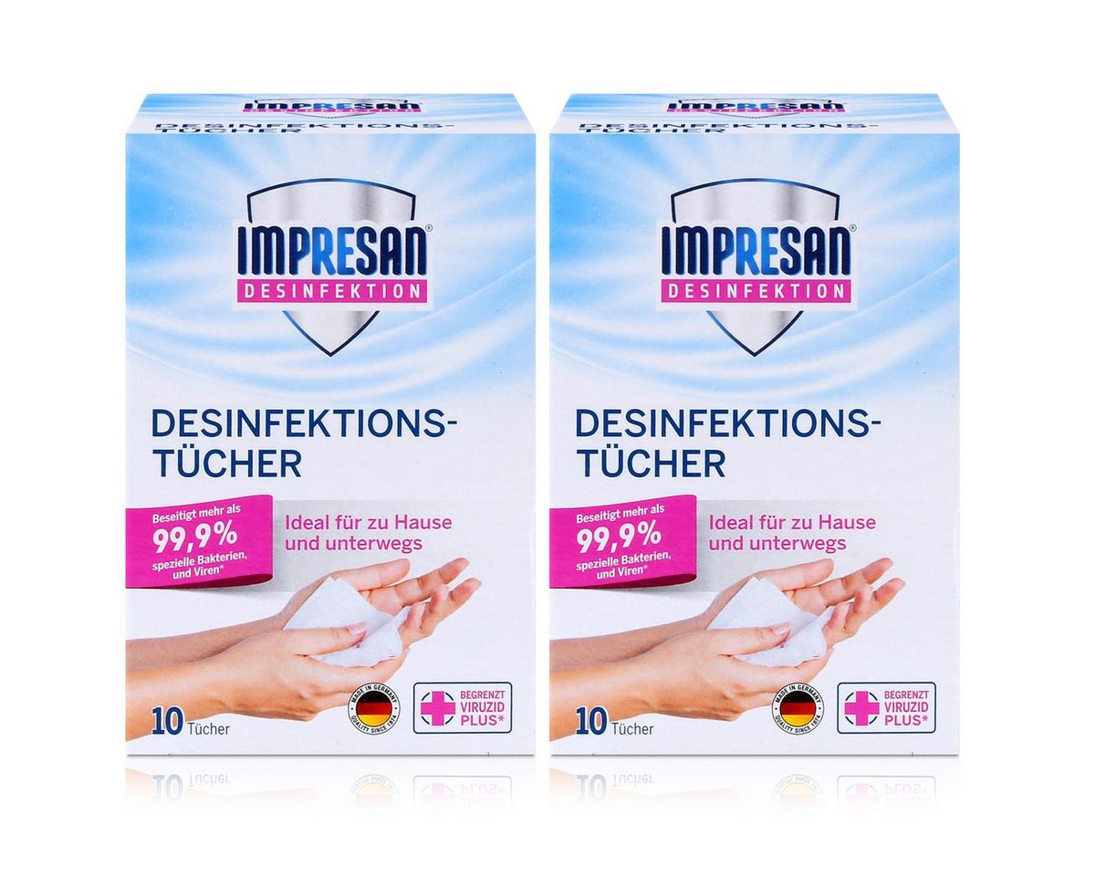 IMPRESAN Handseife Impresan Desinfektions-Tücher 10 stk. - Ideal für unterwegs (2er Pack) von IMPRESAN