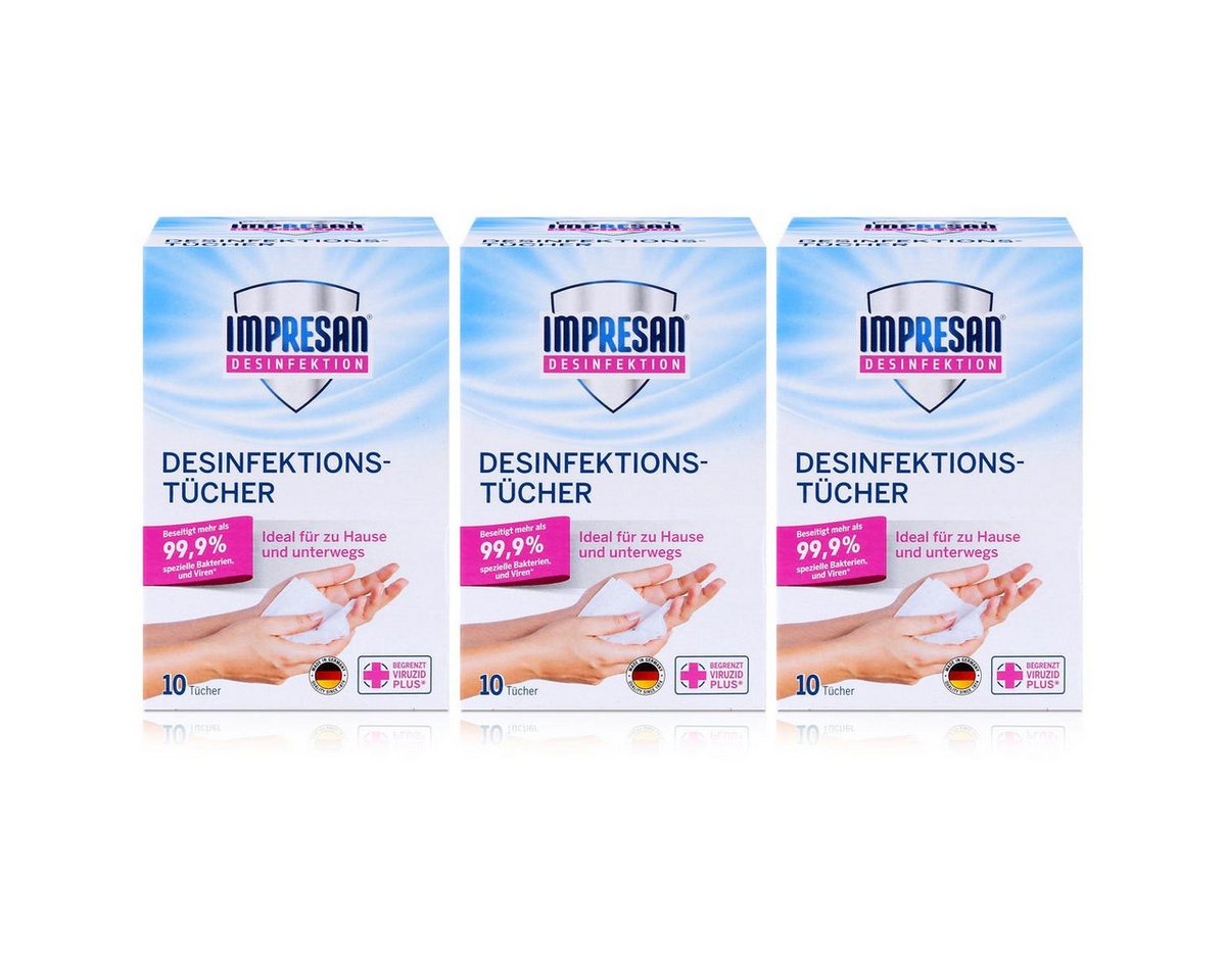 IMPRESAN Handseife Impresan Desinfektions-Tücher 10 stk. - Ideal für unterwegs (3er Pack) von IMPRESAN