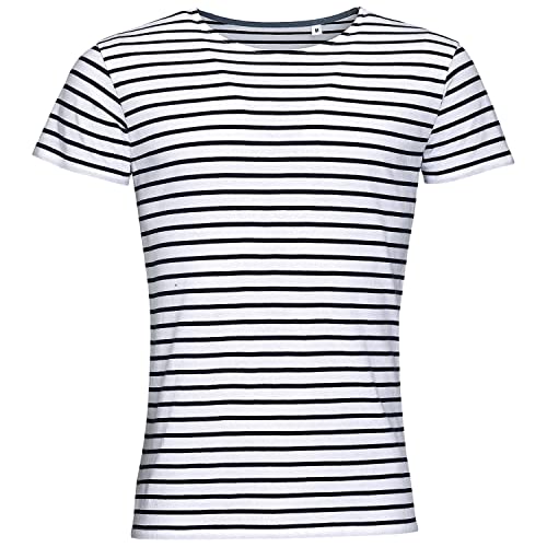 Matrosen-T-Shirt für Herren/Jungen | Marineblau-T-Shirt mit kurzen Ärmeln, Marineblau und Weiß mit Streifen | T-Shirt aus 100 % Baumwolle |, blau, S von IMPRESSION T-SHIRT PERSONNALISE