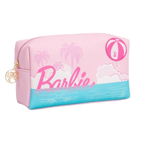 Impressions Kosmetiktasche mit Barbie-Küstenaufdruck, für Damen, mit Kunstdruck, Reise-Make-up-Tasche, Organizer mit Innenreißverschluss, Außentasche auf der Rückseite und Kunstleder (Rosa) von IMPRESSIONS VANITY · COMPANY