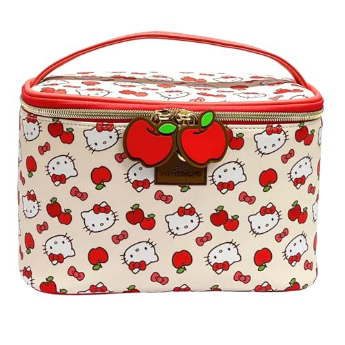 Impressions Vanity Hello Kitty Reise-Beauty-Tragetasche für Damen, Make-up-Tasche, Organizer mit Tragegriff oben, 4 Pinselschlitze, Innentasche mit Reißverschluss, Saffiano-Leder und Hello Kitty von IMPRESSIONS VANITY · COMPANY