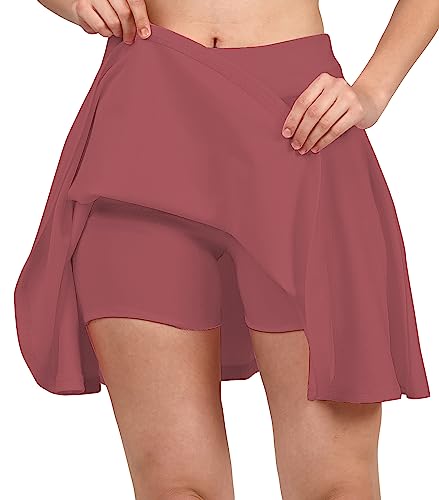 IMTRA FASHION Ausgestellter Rock Für Damen Tennisröcke Mit Shorts Dehnbarer Skater-Skort - Pfirsich von IMTRA FASHION