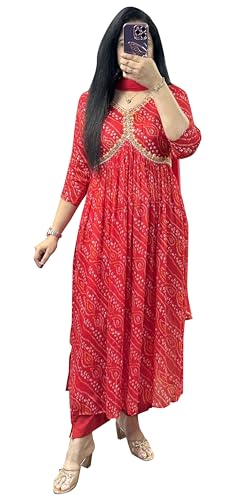 IMTRA FASHION Bedrucktes Kurti-Set Aus Viskose Aliya-Schnitt Hose Mit Dupatta-Set Für Indische Damen Bandhej Aus Viskose von IMTRA FASHION