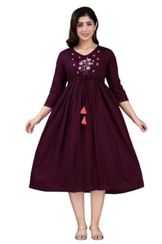 IMTRA FASHION Damen Mutterschaft Krankenpflege Kleid Viskose Anarkali Kurti Stillen Schwangerschaft Kleider-Kastanien Braun-XL von IMTRA FASHION