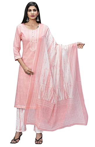 IMTRA FASHION Damen Reine Baumwolle Bedruckte Gerade Tunika Kurta Hose & Dupatta Set (Peach-X-Large) von IMTRA FASHION